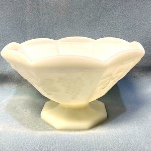 Vintage Anchor Hocking White Milk Glass Pedestal Fruit Bowl
